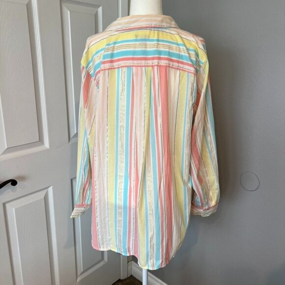 Talbots Cotton Relaxed Fit Classic Shirt Sunny Stripe Size Plus 2X - Picture 3 of 5